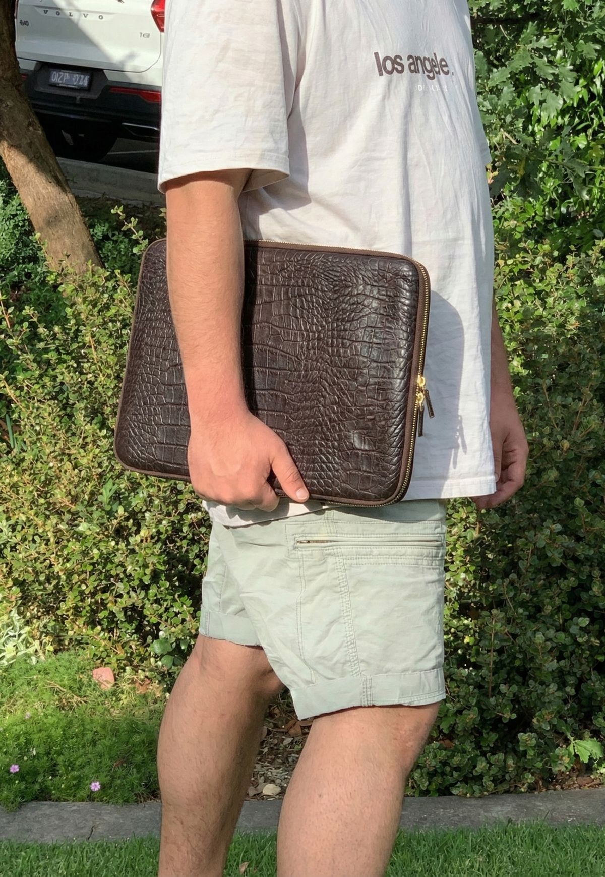 Handmade Croc-Embossed  Leather Laptop Sleeve, Executive Organizer, Gift For Men And Women