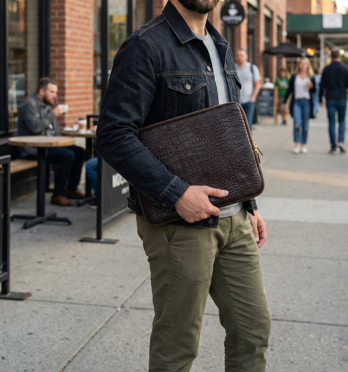 Handmade Croc-Embossed  Leather Laptop Sleeve, Executive Organizer, Gift For Men And Women