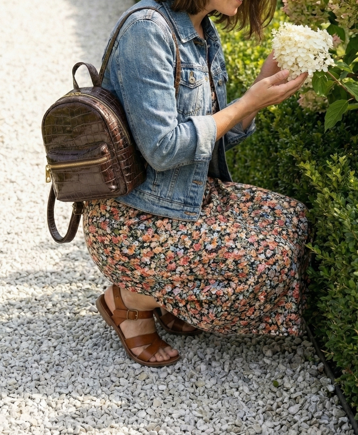 Handmade Leather Croc-Embossed Backpack, Minimalist Rucksack