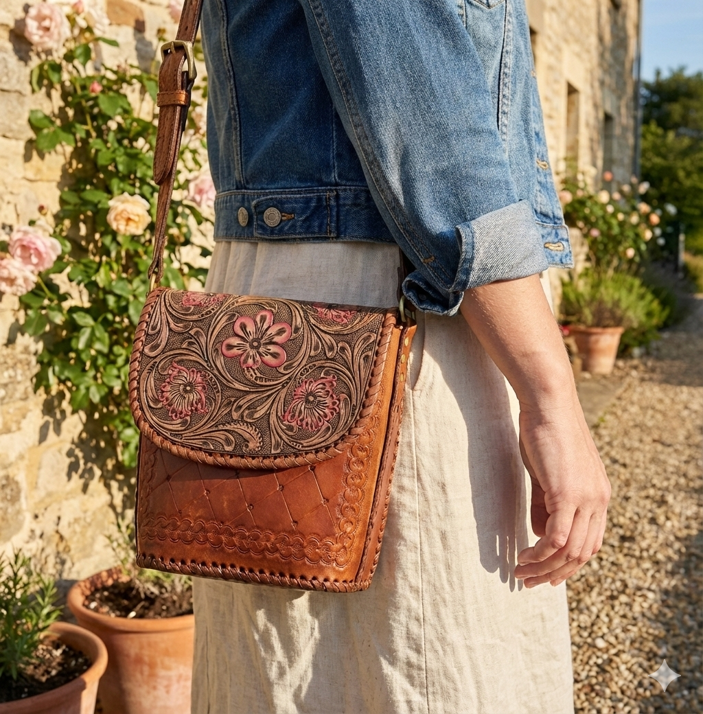 Hand-Carving, Crafted Premium Handmade Women's Leather Sling Bag - Unique, Versatile, and Stylish Bags