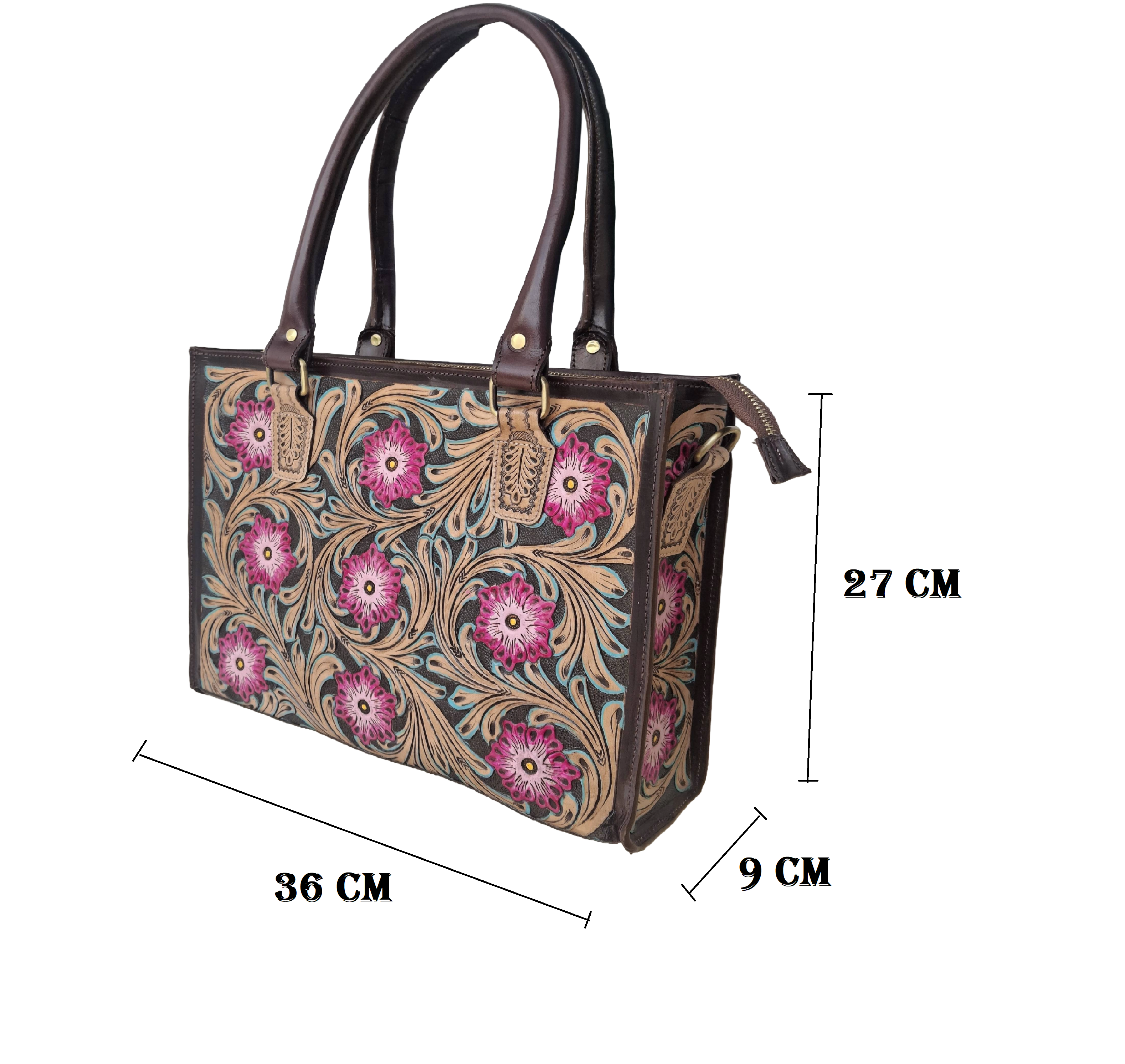 Pure Leather Handbag- Hand-Carving Crafted Tooled Handmade Genuine Leather Fashion Handbag For  women : Timeless Elegance with Detachable Sling