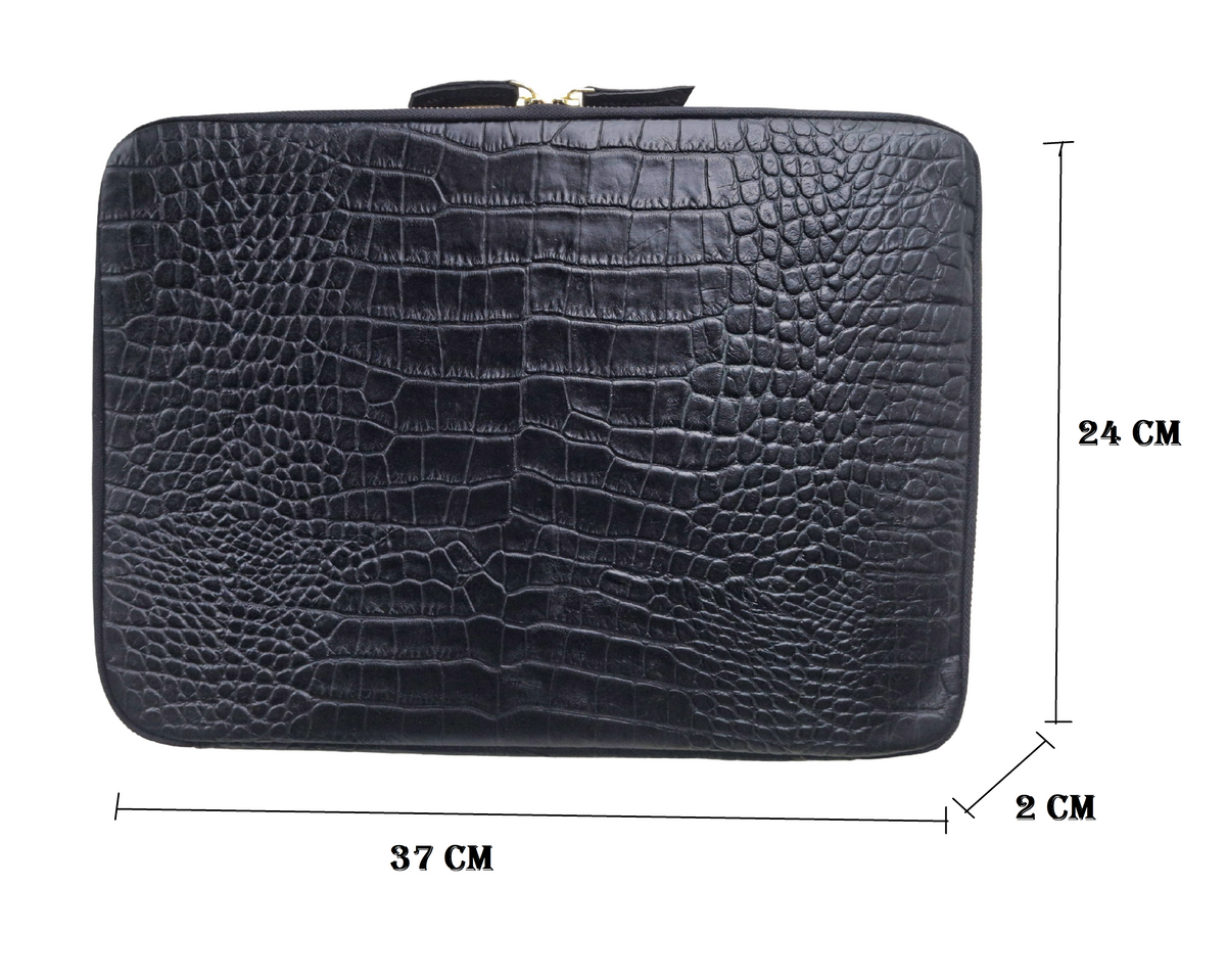 Handmade Croc-Embossed  Leather Laptop Sleeve, Executive Organizer, Gift For Men And Women