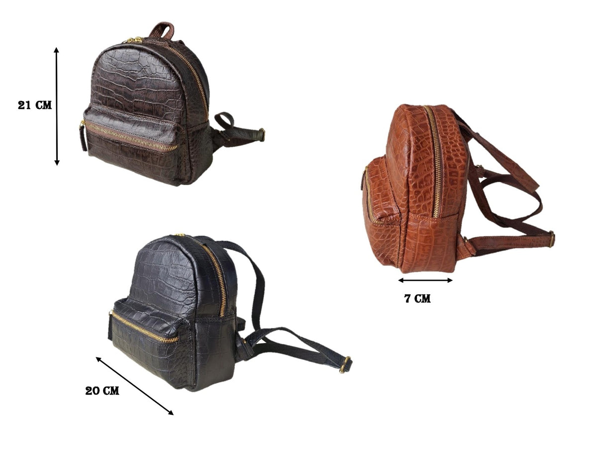 Handmade Leather Croc-Embossed Backpack, Minimalist Rucksack