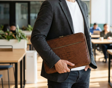 Handmade Croc-Embossed  Leather Laptop Sleeve, Executive Organizer, Gift For Men And Women