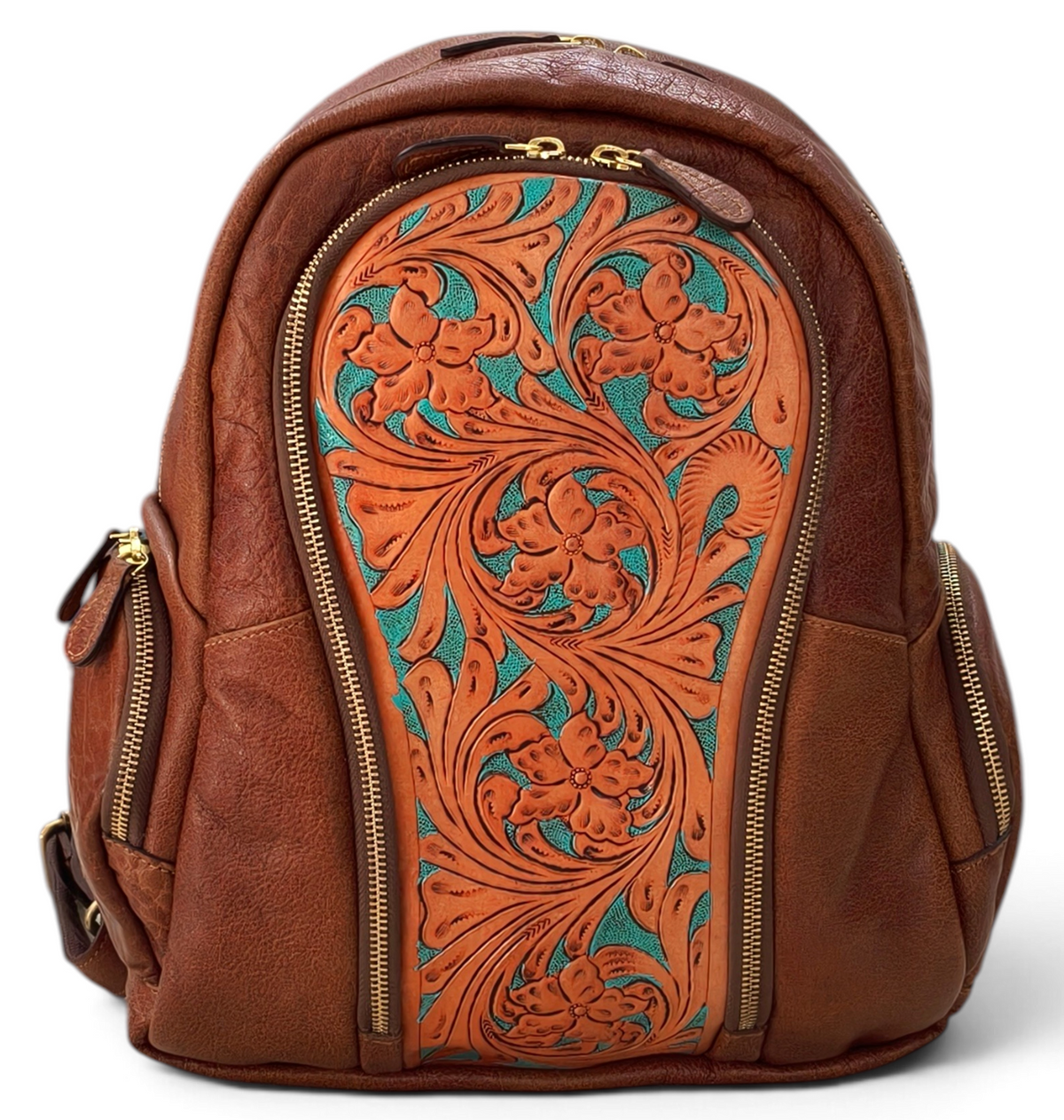 Handmade Floral Design Backpack For Women, Genuine Leather Backpack with Laptop Compartment